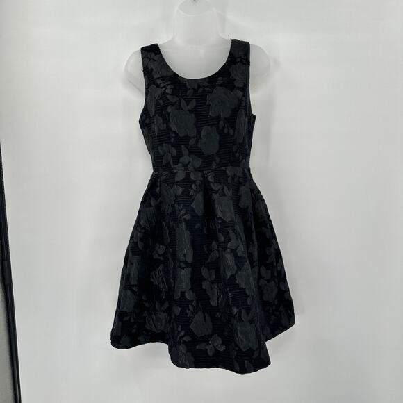 Coquette Black Velvet Burnout Bow Back Mini Dress S Whimsy Party Holiday Floral - Picture 1 of 8